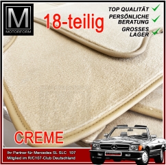 18 teiliger Teppichsatz Innenraum Mercedes SL R107 CREME BEIGE