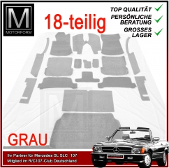 18 teiliger Teppichsatz Innenraum Mercedes SL R107 GRAU