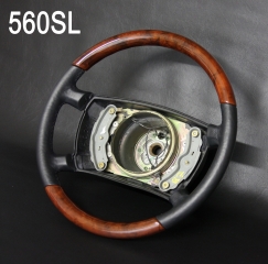 Mercedes 560SL Leder-Wurzelholz Lenkrad mit Airbag-Vorbereitung