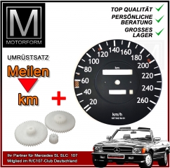 Tacho Umrüstkit Meilen-km Tachoscheibe UND Zahnradsatz 560SL