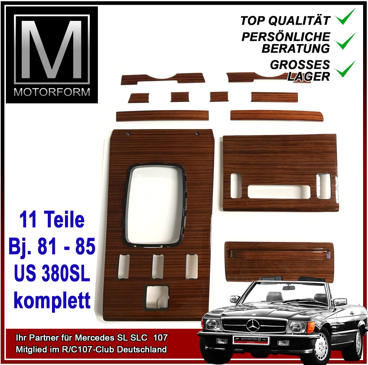 Holz Mercedes  R107 Wurzelholz 11 Teilig 560SL US Version 1